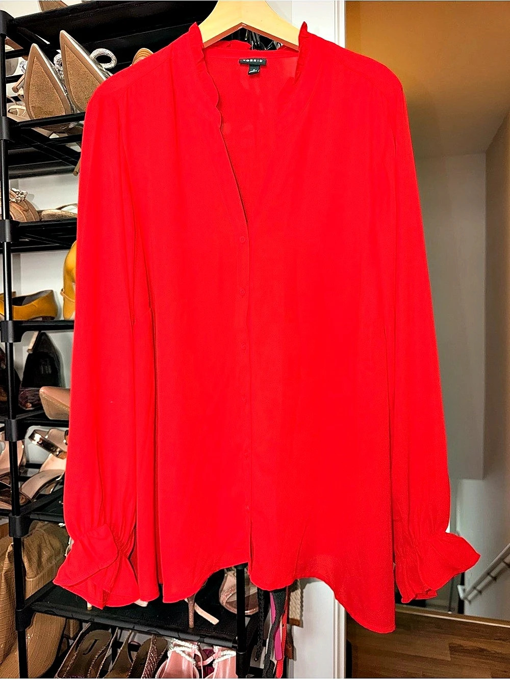 Torrid Red Polyester Ruffle Cuff Blouse Size 3